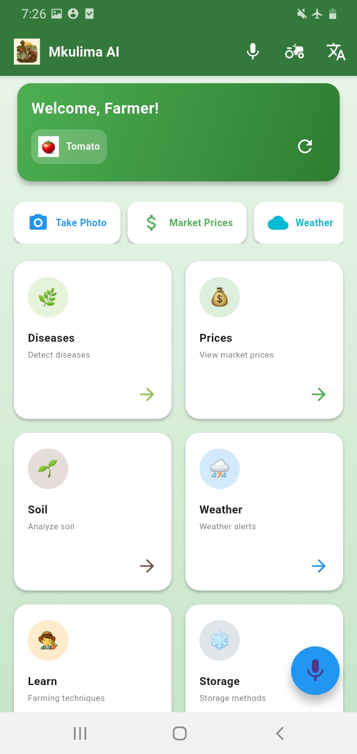 Mkulima AI Homescreen